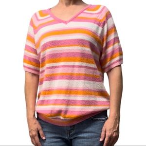 Short sleeve sweater, striped, pink, white, and orange